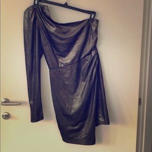 One shoulder black gold dress